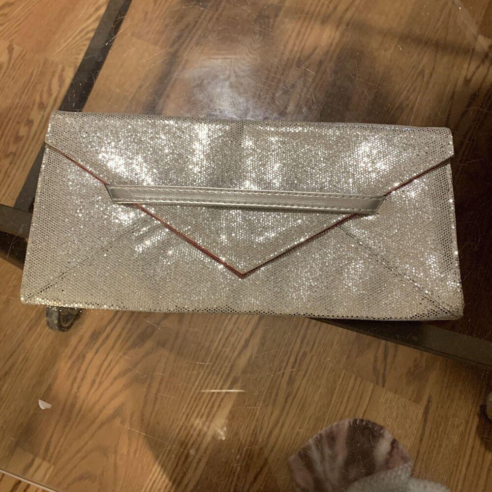 Victorias Secret Silver Sparkle Glittler Wallet Purse Bag / Pink Inside 10"x5"